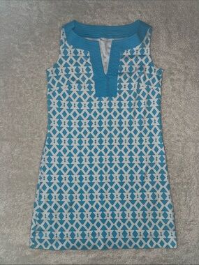 New York & Company Blue and White Geometric Mini Dress